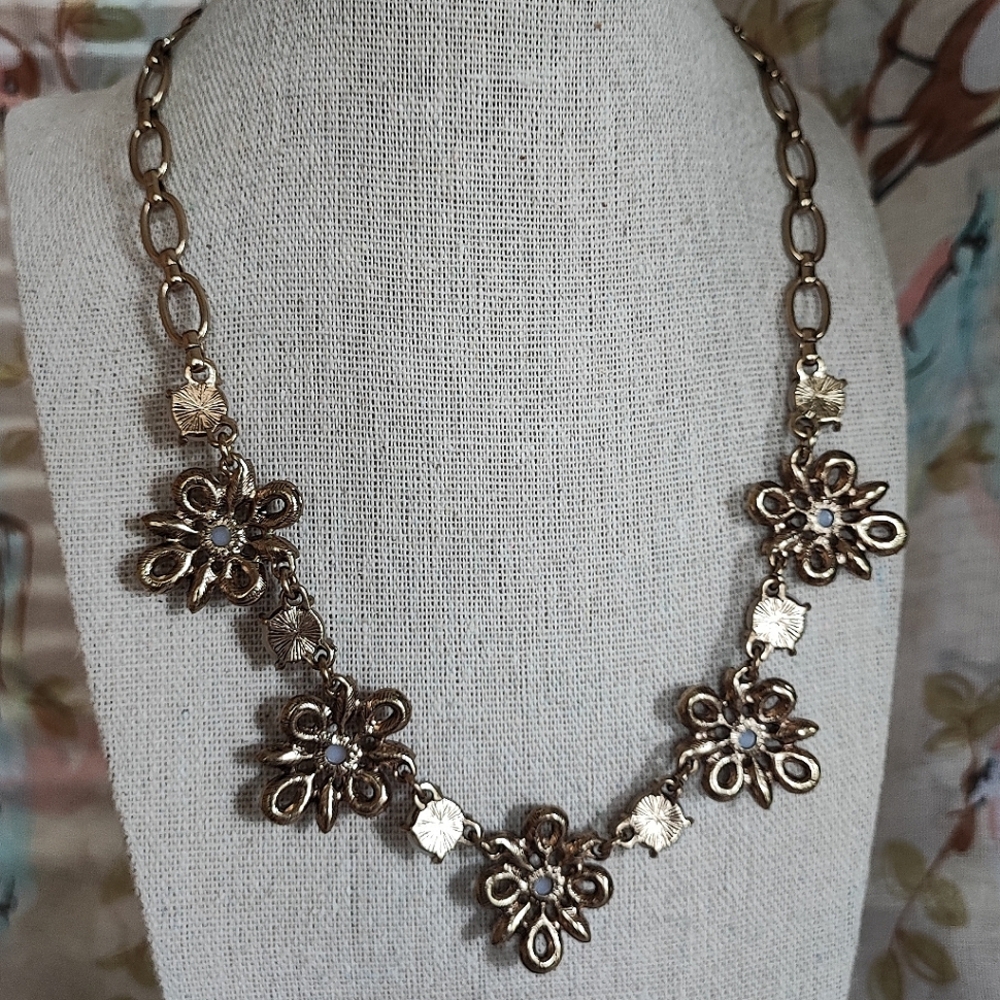 Light Gold Tone Faux Flat Back Pearl Rhinestone Bride Bridal Wedding Necklace - Picture 5 of 9